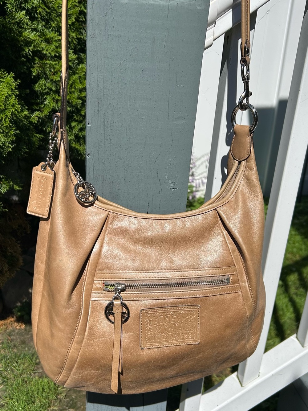 Coach Tan poppy Leather Shoulder Bag with Silver Hardware